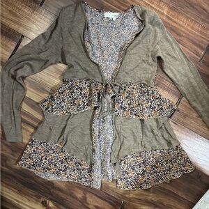 Small tie longer cardigan dainty floral blue green whimsygoth ruffle fairy maid